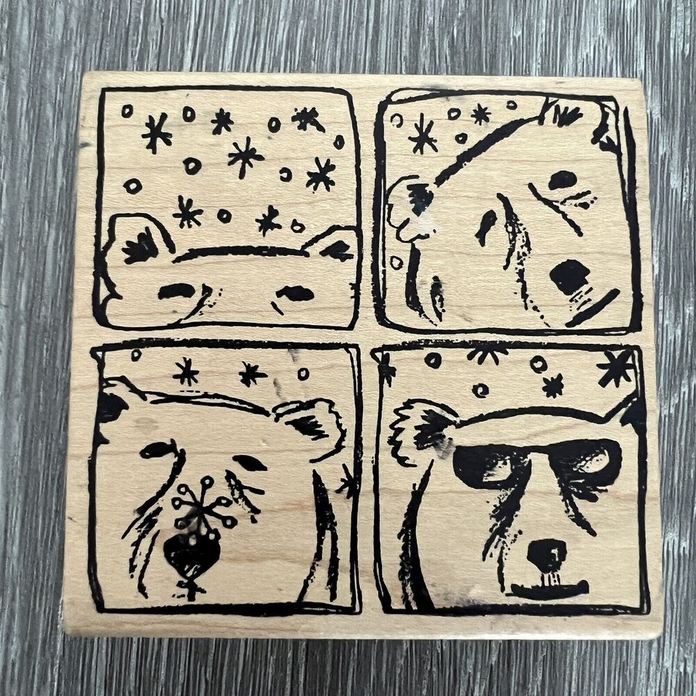 Polar Bear Faces Magenta Rubber Stamp